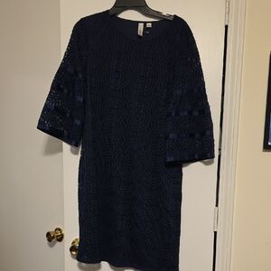 Tacera Navy Long Sleeve Lace Dress